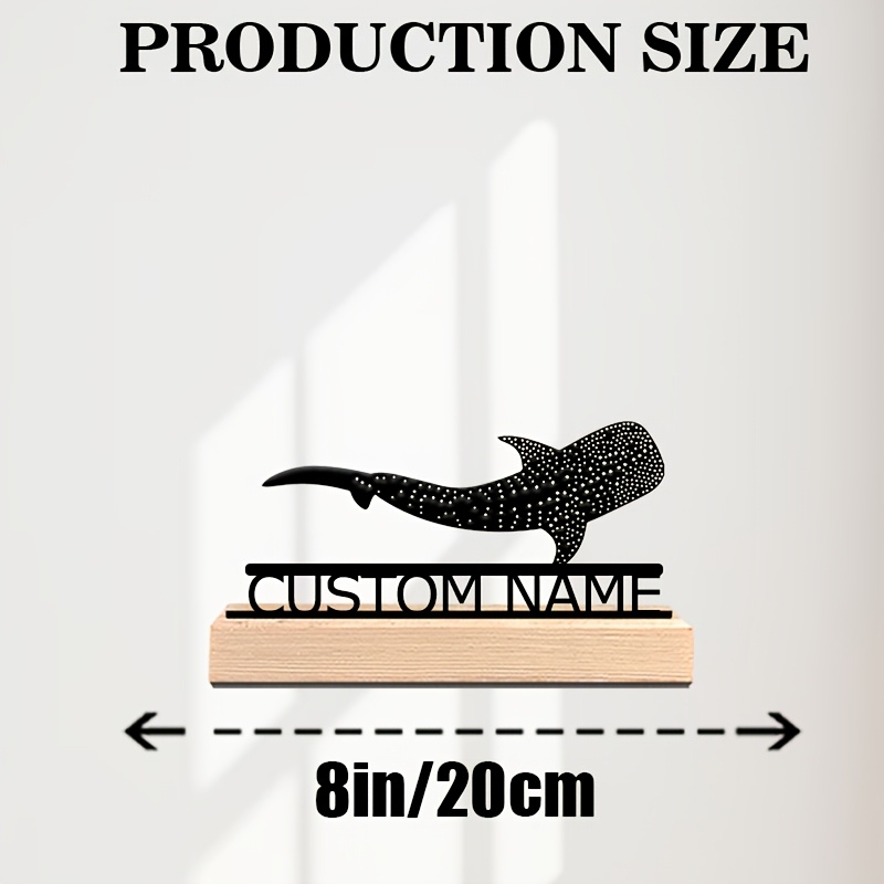 TEMU 1pc Custom Black And White Silhouette Of A Whale Collectible Figurine, With A Wooden Base, Customizable Name, With A , Suitable As A Gift For