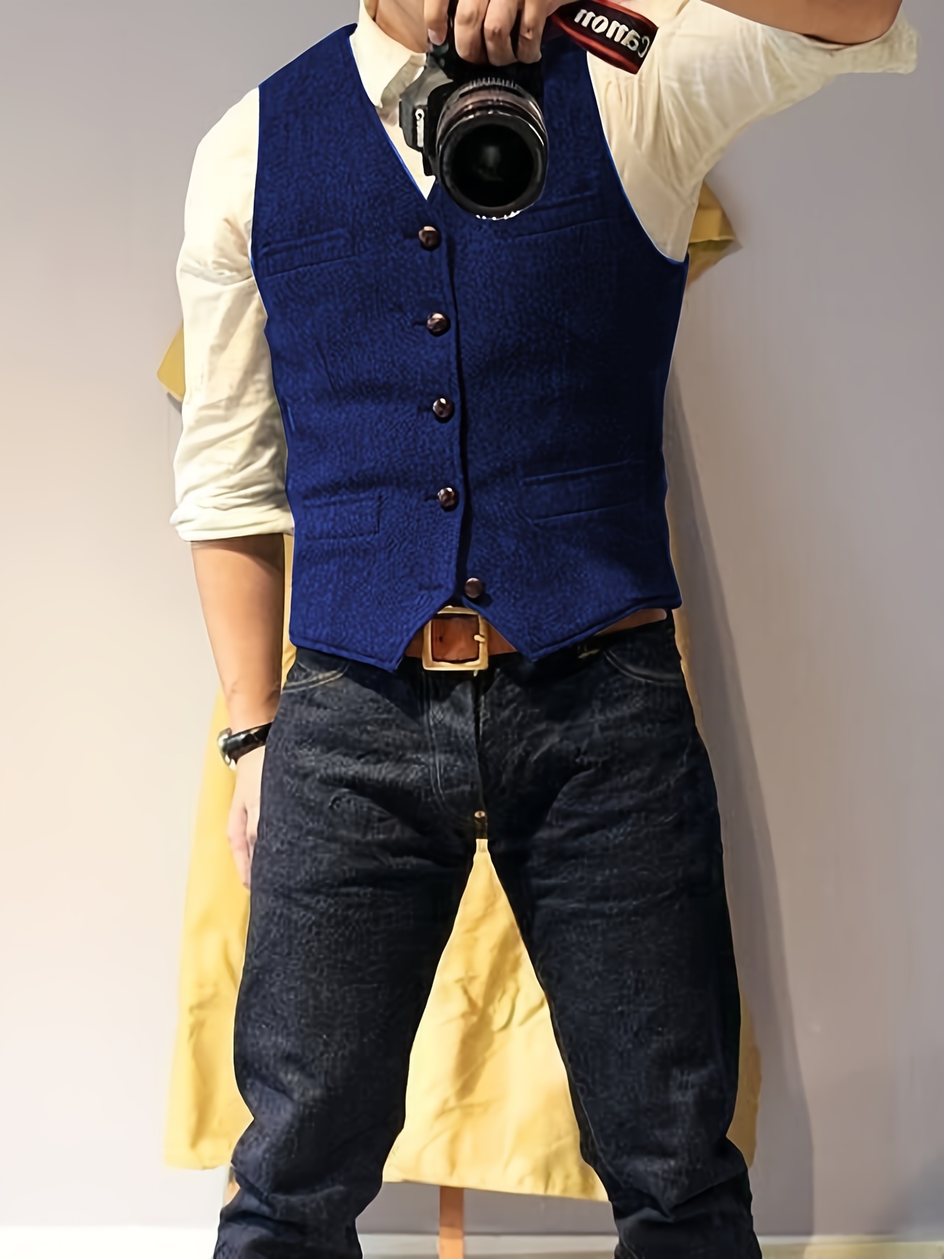 Men's Tweed Vests Vintage Western Cowboy Wool Blend Herringbone Formal Wedding Party Casual Golf Fishing Hunting Vests