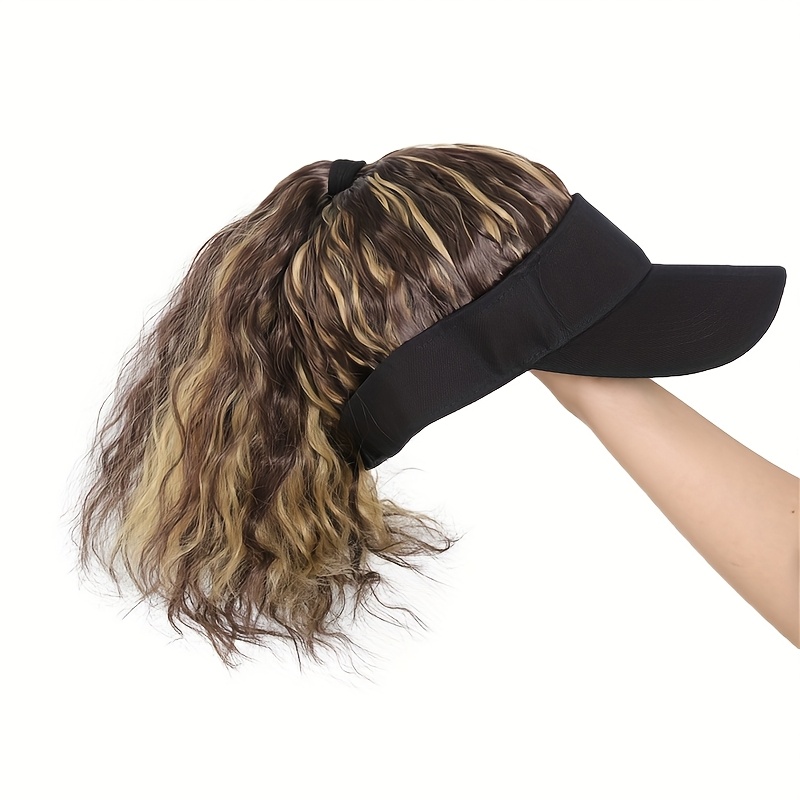 Image of Synthetic Hair Curly Wave Ponytail Black Baseball Cap Wig Adjustable Sun-protective Sporty Style For Women Girls