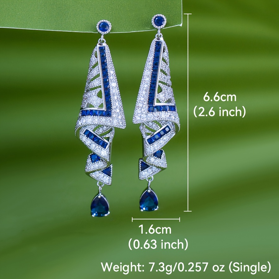 Orecchini pendenti a nastro in zircone bianco blu da sposa_voghion.com
