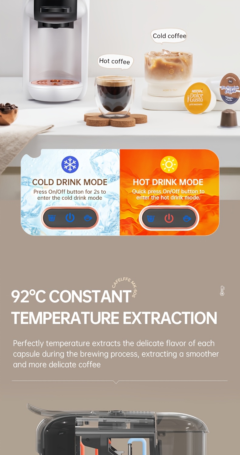 MK606 Cafelffe 5‑in‑1 Kapsel-Kaffeemaschine, 19 Bar Espresso Maker, kompatibel mit Nescafé, DG, K‑Cup & Kaffeepulver