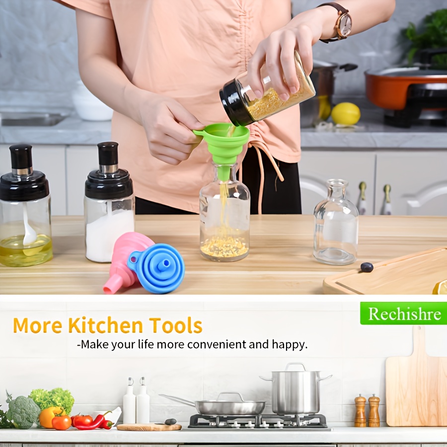 1 Pack Collapsible Funnel - Flexible Food-Safe TPU, Foldable Space-Saving Design for Liquids & Dry Ingredients, Kitchen, Automotive, Camping Use - Random Color, Kitchen Essentials | Heat Resistant Rubber