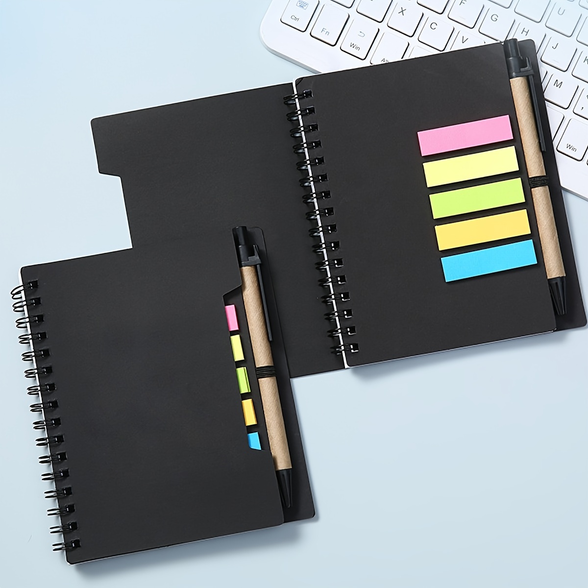 

Minimalist Spiral Notebook With Hard Cover And Pen Holder - Convenient Sticky Notes For School, Office, And Study