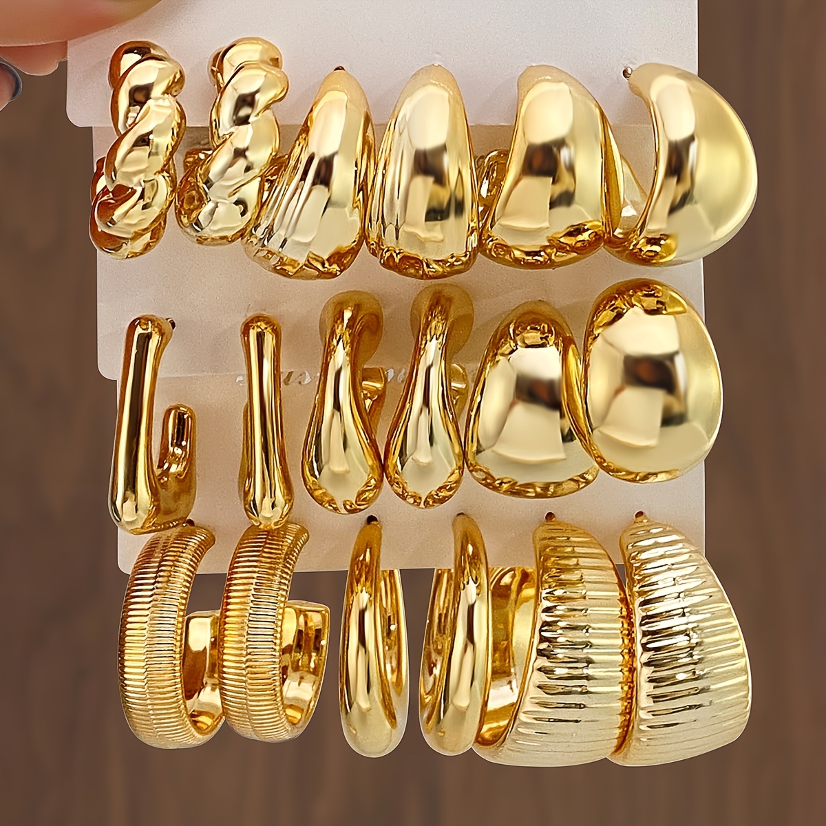 TEMU Random 6pcs/3 Pairs, 12pcs/6 Pairs Teardrop Textured Tread Twisted Three-prong Teardrop Wide Hook Earrings For Women, Elegant And Daily Wear