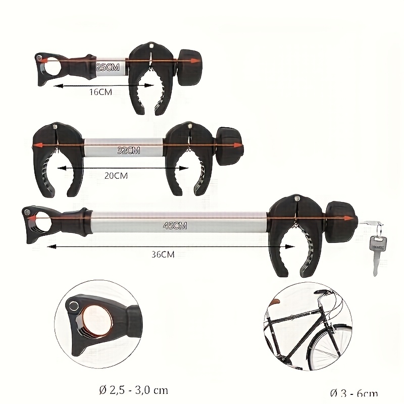 Bicycle Padlock 3pcs 25cm + 32cm + 45cm Length, Universal Bicycle Padlock Lockable, U-shaped Bracket Tube Bracket 2.5-3cm, Frame Diameter 3-6cm
