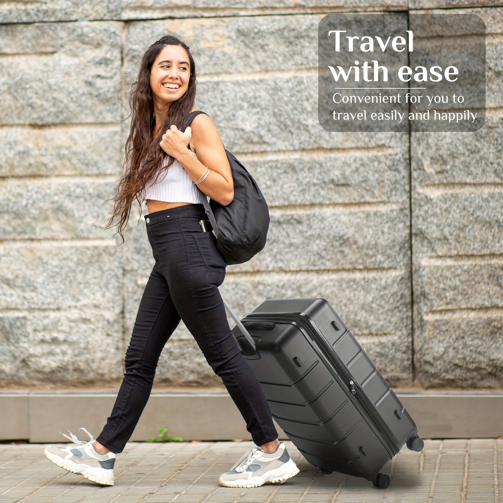 carry luggage hard shell abs suitcase double spinner Temu