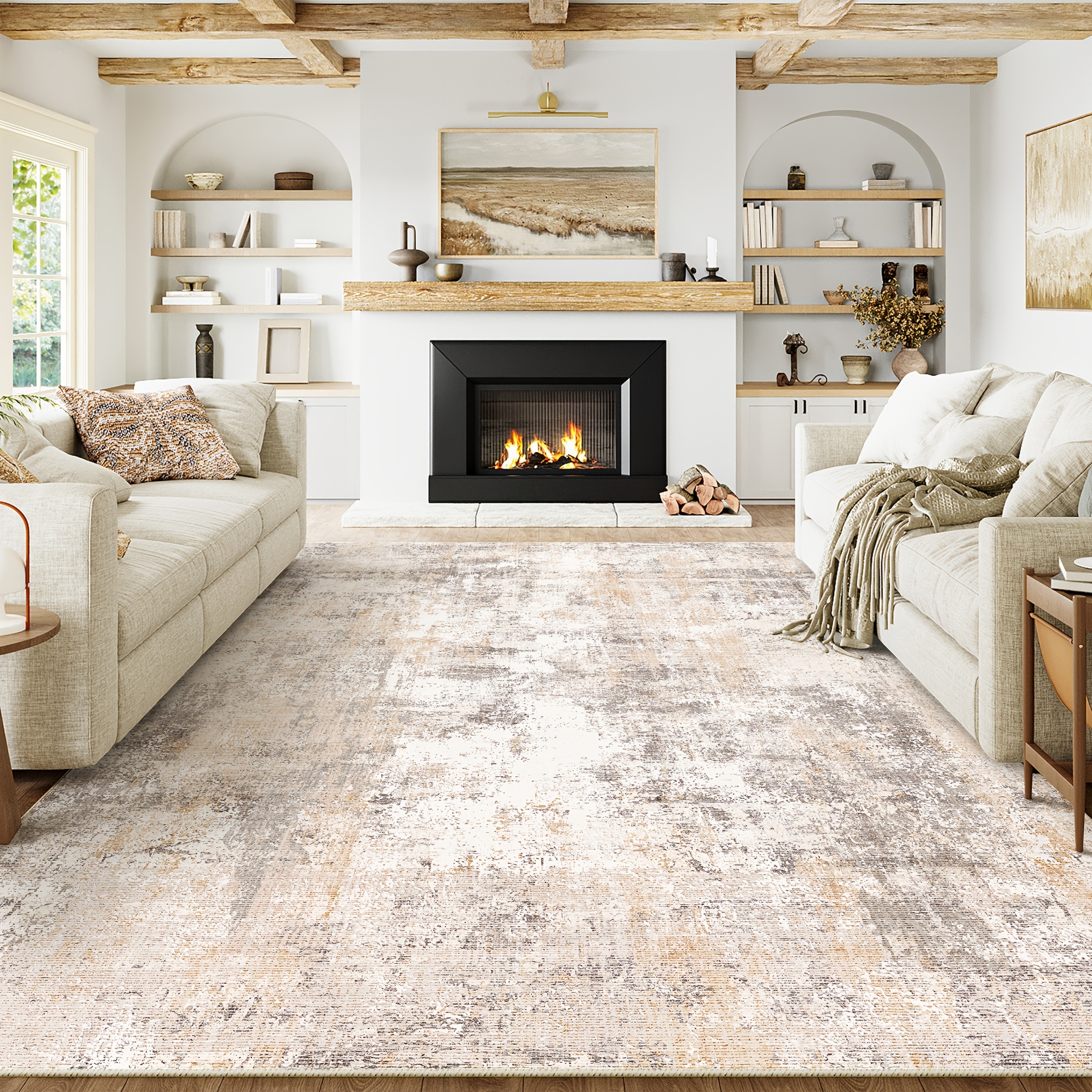 WondRg 5x7 Washable Area Rug Brown Grey Abstract Living Room Bedroom Throw Rug Neutral Modern Non Slip Soft Low Pile Indoor Carpet For Dining Room Office Entryway - View #6