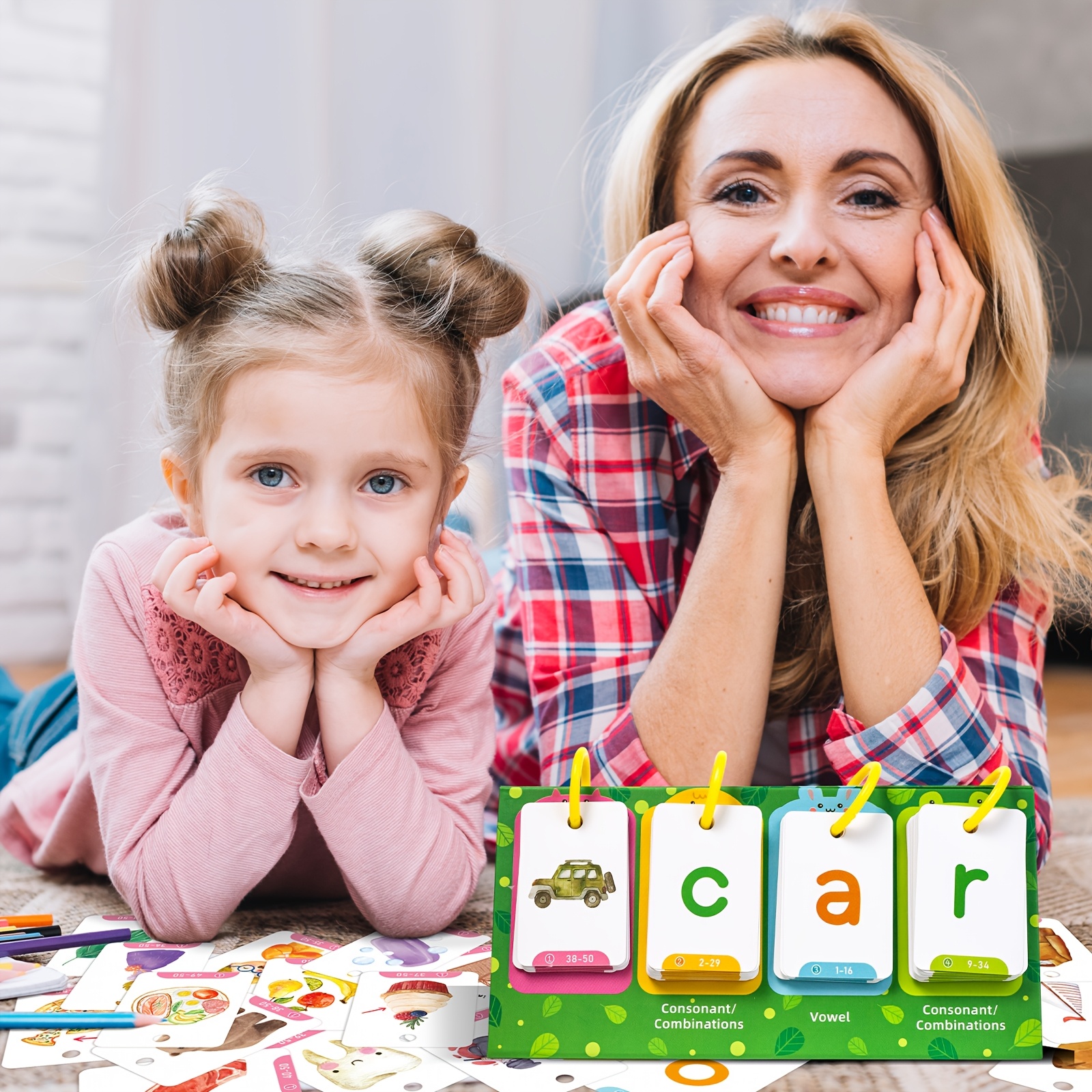 CVC Word Flip Charts Double-Sided Desktop Chart Card Set 129pcs - Interactive Spelling Game, Word Building Cards, Educational Spelling Toy, Literacy Learning Card, Classroom Educational Toys For Kids