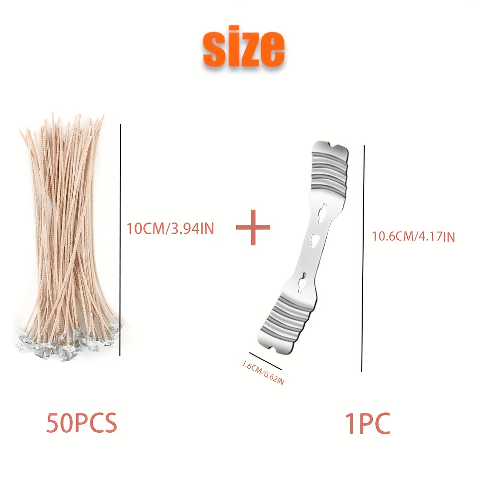 TEMU [Stoppini in cera di soia] 50 pezzi Filo a Stoppini di ricambio per candele, kit per di candele senza e resistente al bruciore con fissaggio ,