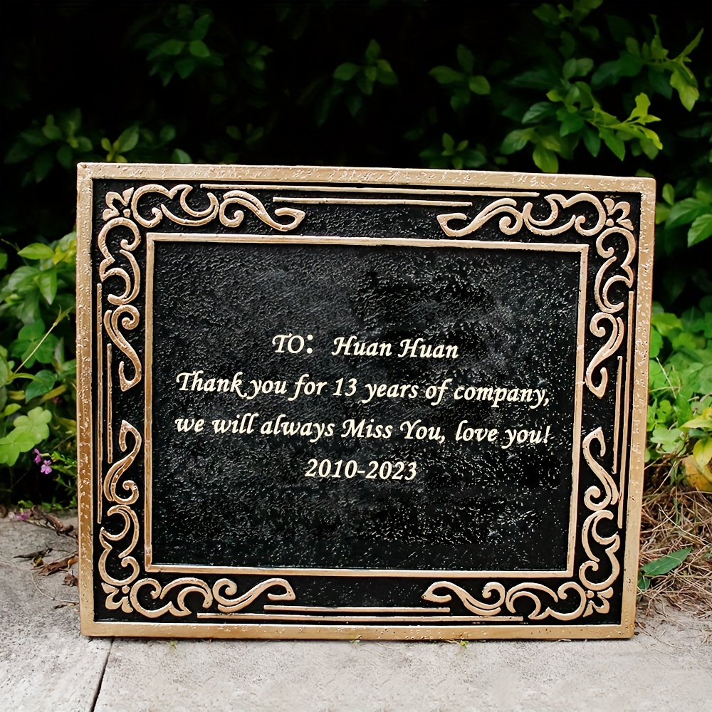 

Custom Engraved Black Memorial Stone For Or Pets - Rectangular Resin Garden With Name, Date & Text