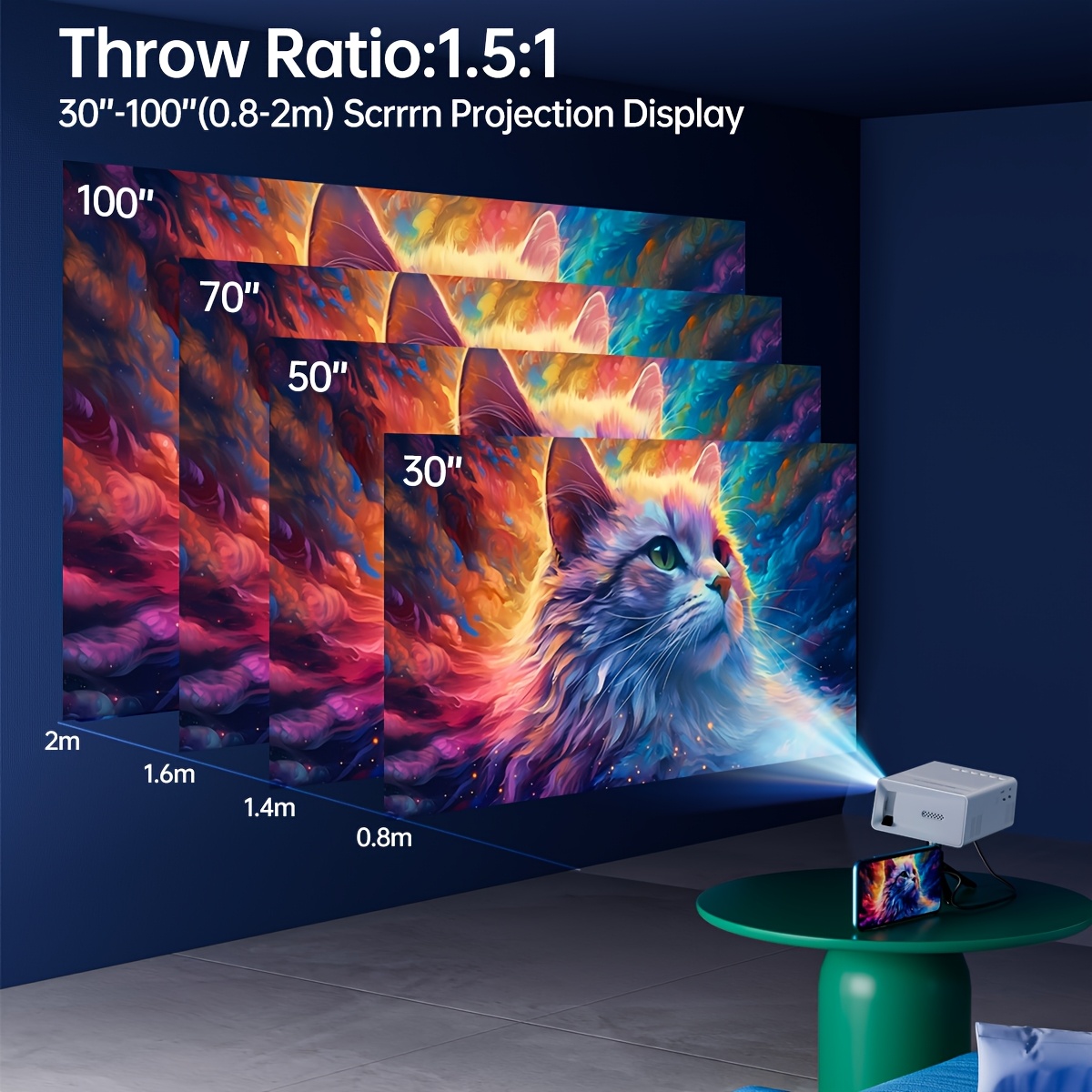 Portable Projector Supporting 1080P for Home Theater & Gaming