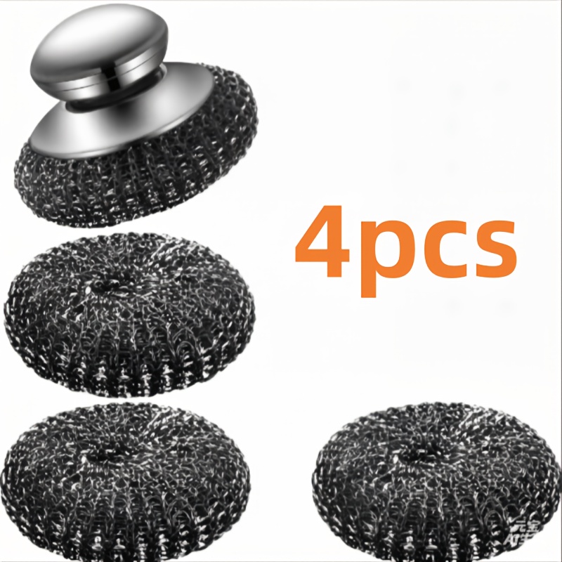 TEMU 4pcs Stainless Steel Cleaning Ball Set (1 Handle + 3 Cleaning Pads) – The Cleaning Solution Designed To Remove Rust And Utensils, Grills, Ovens,