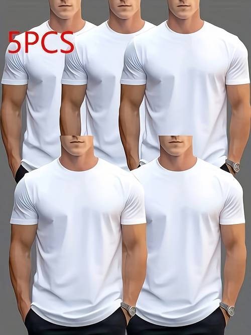 herren sommer kurzarm 5-teiliges set, lässiges sport- radfahren outdoor t-shirt schnelltrocknend unifarben kleidung