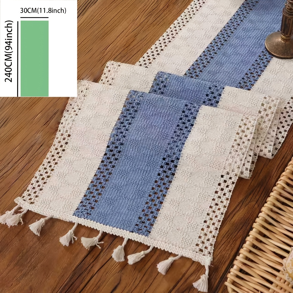 TEMU 1pc Blue, Pea Green, Light Gray, Cream Style Tassel Bed Banner, Atmosphere Bed Cover Scarf