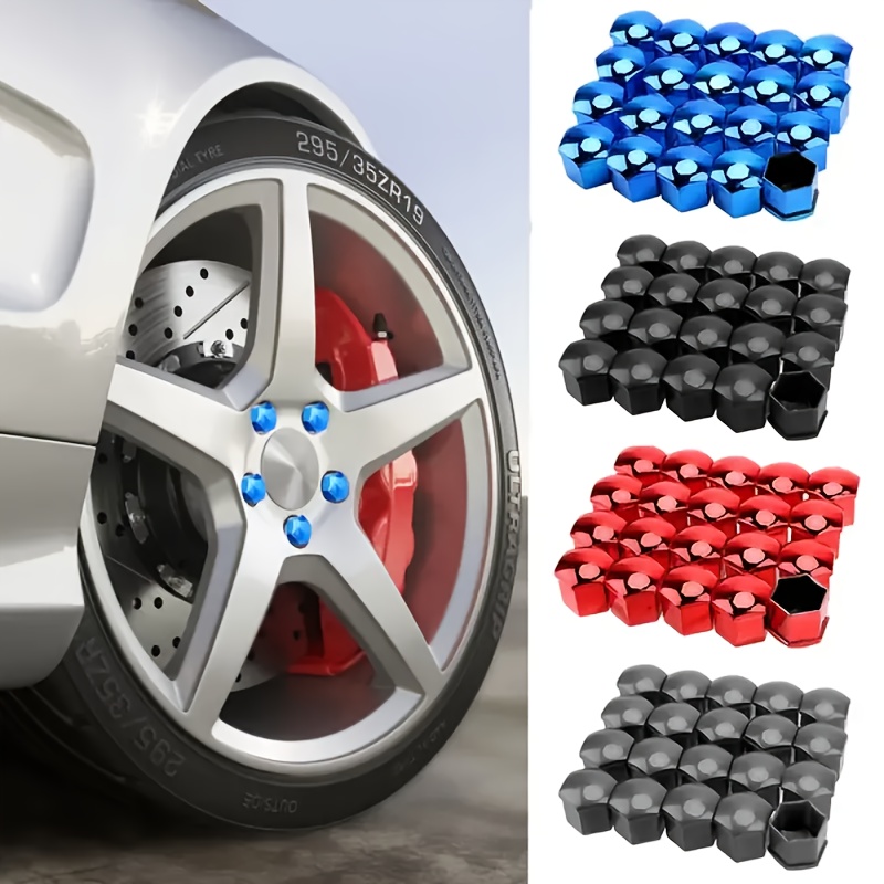 Cache-écrous Pour Roue Voiture - Kit 20 Pièces, Diamètre 17/19/21 Mm, Galvanisé Argent/bleu/rouge, Avec Outil - 4