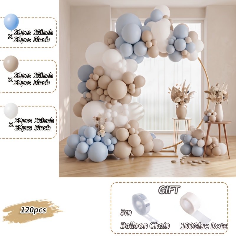 TEMU Kit da 120 pezzi per di palloncini chiaro e sabbia, kit per di palloncini, con palloncini in lattice con colorati, per matrimoni, compleanni,