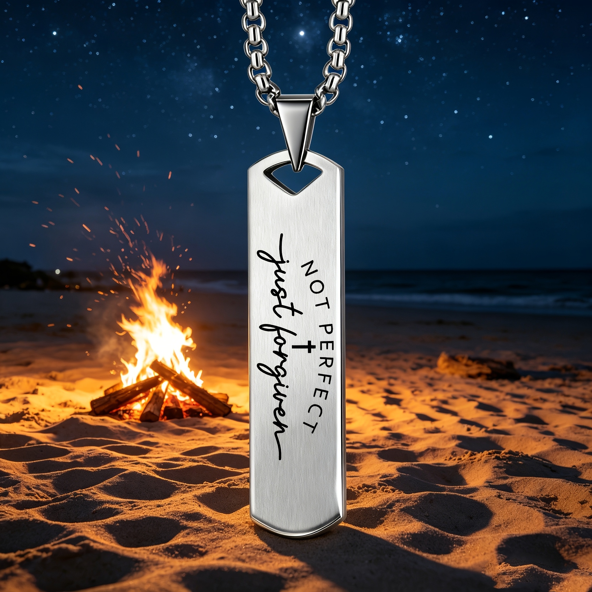 "NOT PERFECT, Just Forgiven" Cross Pattern Pendant Necklace