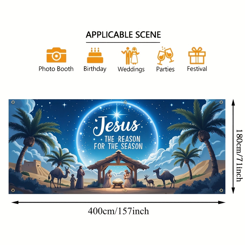 TEMU 2d Flat Banner, 1pc Christmas Garage Door Sign - " Is For " Design With Shepherd And Sheep, Holiday Parties, Indoor/outdoor Decor, Beach, Home