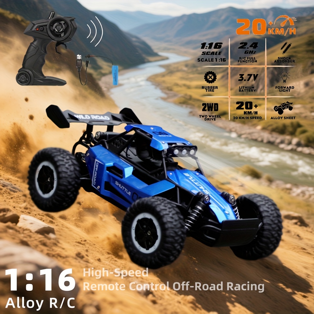 1:16 Scale All Terrain RC Off-Road Vehicle, 2.4GHz RC Kids Toy Car, Durable Alloy And Plastic, Fun Racing Car Model That Can Climb And Drift - Perfect As Party Favors And Holiday Gifts