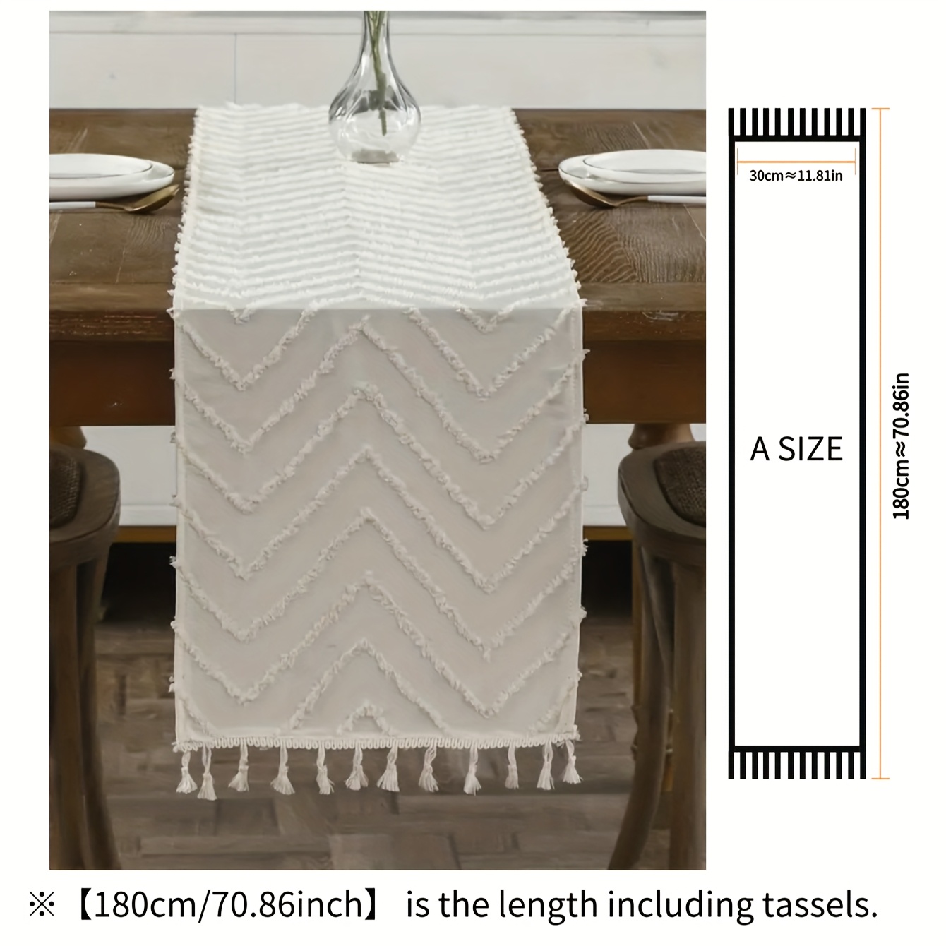 1pc Bohemian Style 3d Geometric Lace Pendant White Table Runner, Suitable For Kitchen Dining Table