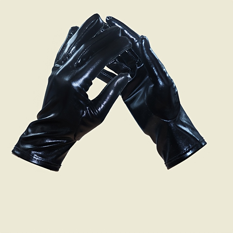 TEMU Short Patent Leather Cosplay Gloves, Shiny Leather Halloween Performance Gloves, Nightclub Clothing Gloves