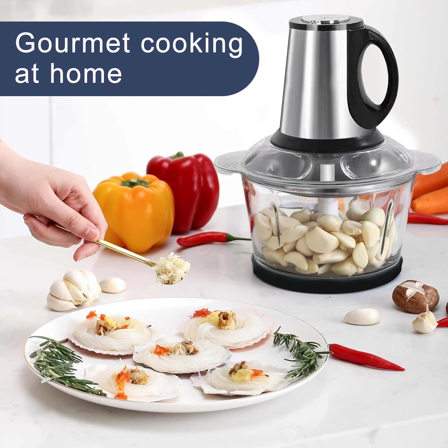     electric meat grinder food processor with dual bowls blades 101 45oz stainless steel 110v us plug multifunctional kitchen tool for chopping veggies nuts onions grinding meat salads garlic press mashing dough meat grinder for home use versatile kitchen appliance modern kitchenware durable kitchen tool Product details 1