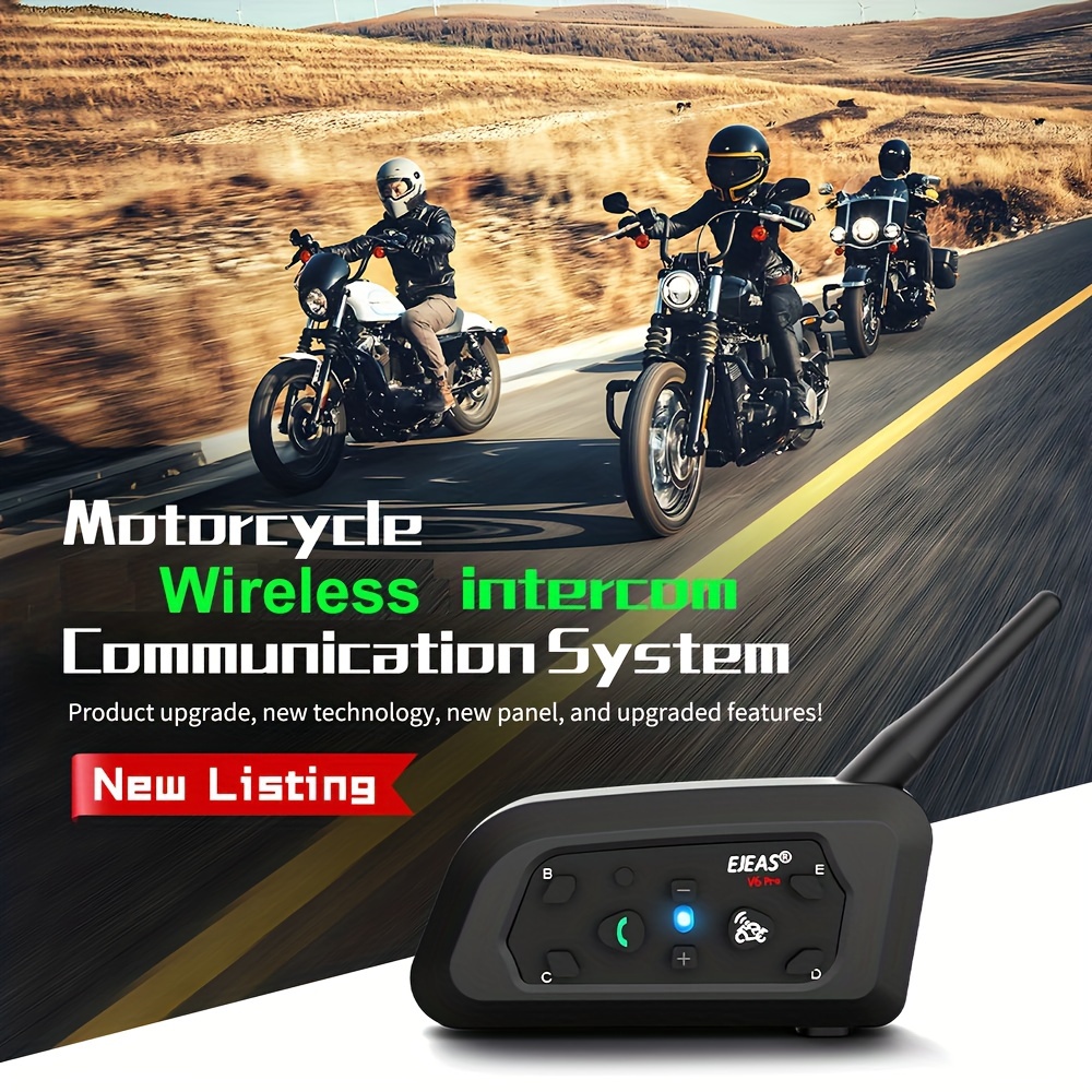 EJEAS V6 PRO Bluetooth Motorcycle Helmet Intercom Headset with 1200M BT  Interphone Communicator for 6 Riders Waterproof