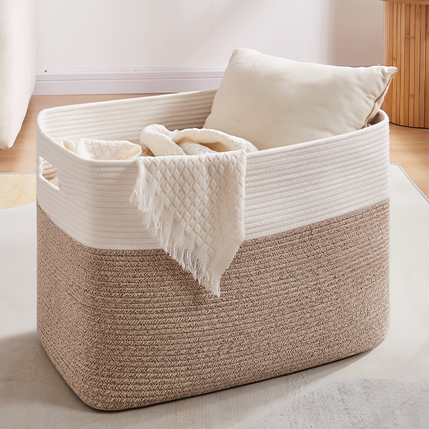 E-shop Haushalts-Aufbewahrungskörbe, Wäschekorb mit Griffen, Wäschekörbe, 108L Super Großer Deckenkorb, 25"X13"X16"(108L) Rechteckige Gewebte Körbe zur
