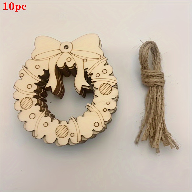 

10pcs Elegant Wooden Christmas Wreath Decorations - Diy Paintable Crafts With Bow & Tassel, Lightweight & For Holiday, Wedding, Home Party & Birthday Decor, Holiday Decorations