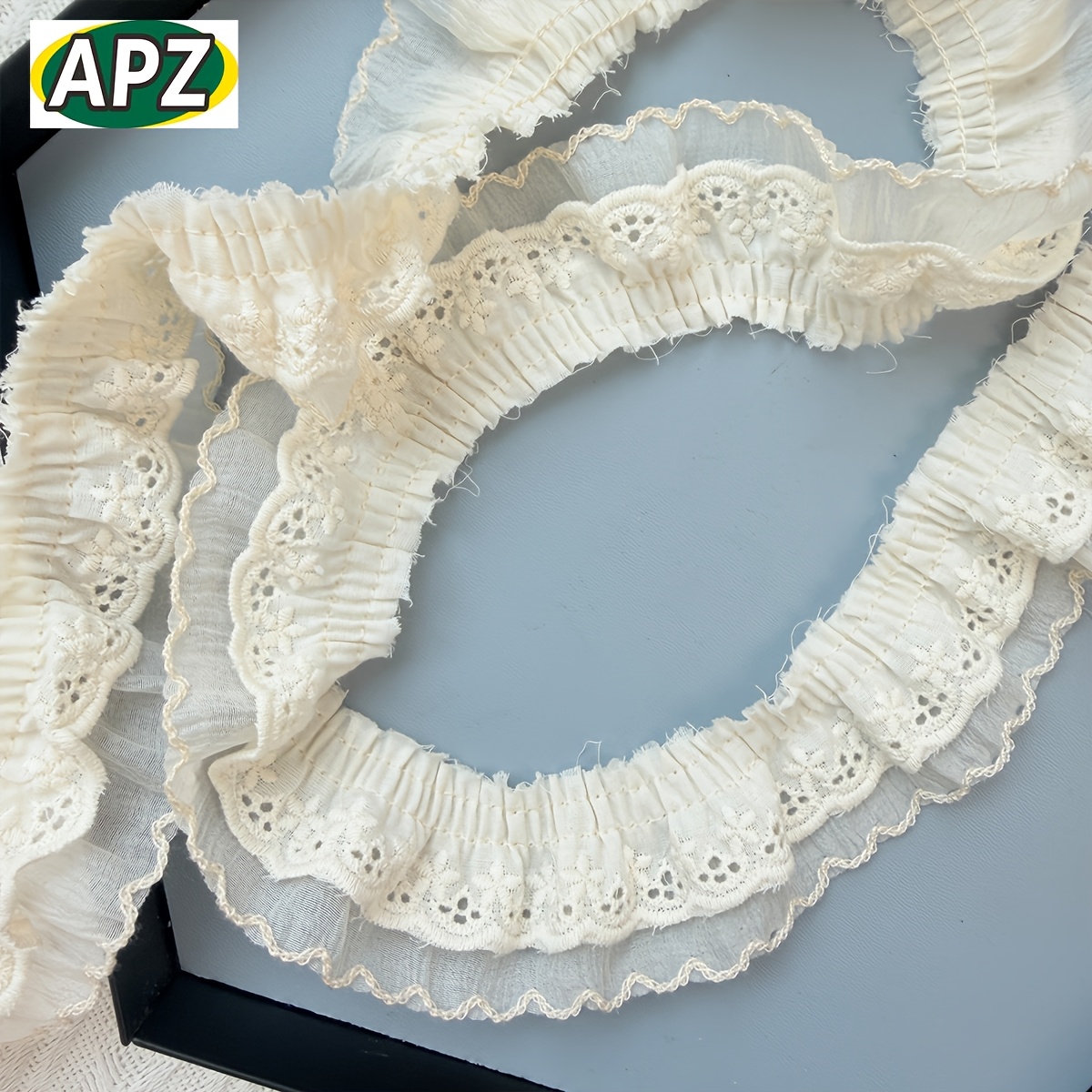 TEMU Dentelle à volants de APZ, convient pour le bricolage artisanal sur , poignets, ourlets, chaussettes et accessoires en dentelle