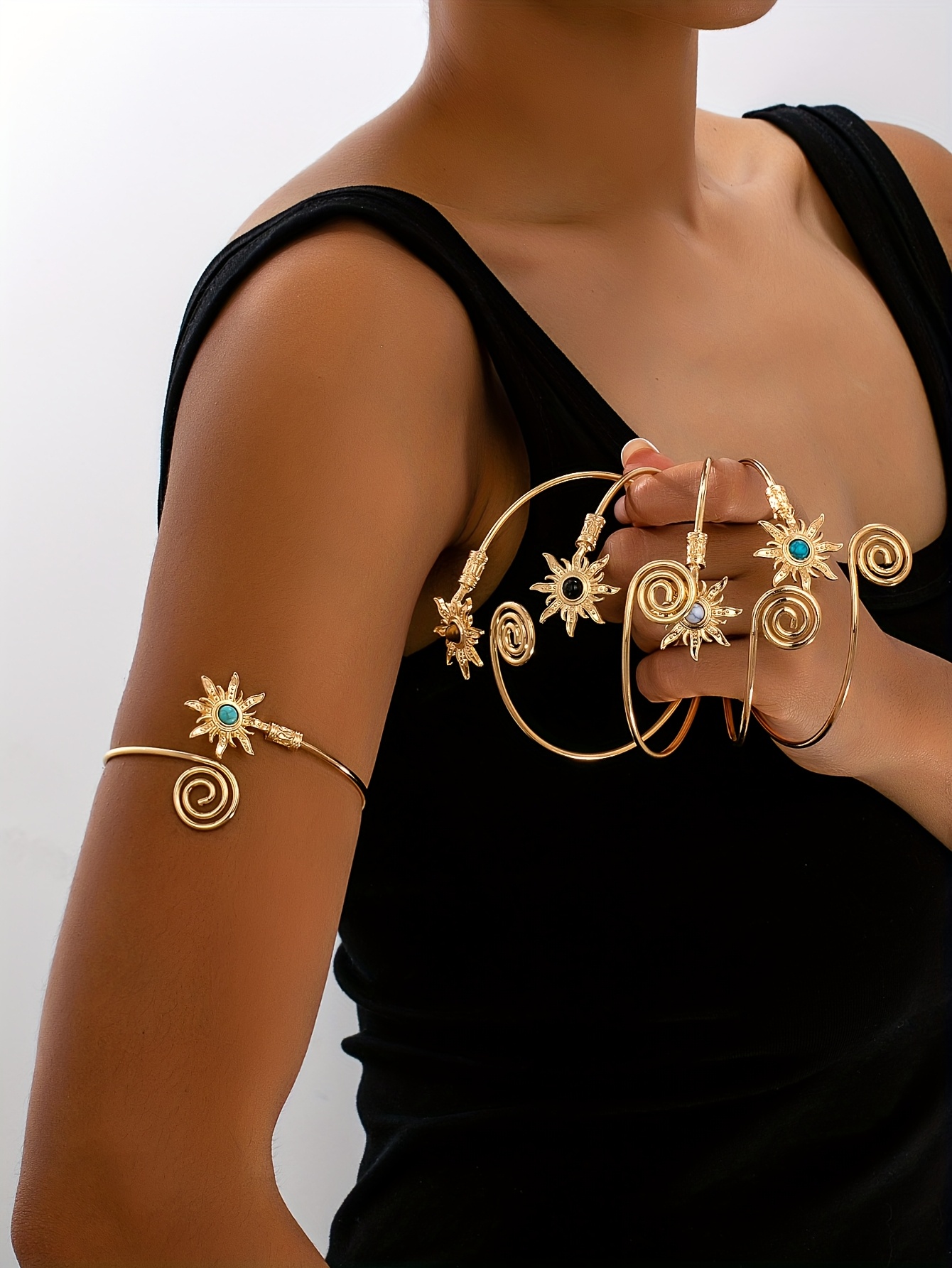 New Cross-Border Handmade Arm Cuff with Sunstone - Adjustable Retro-Style  Bracelet (Metal Material and * Characteristics: Natural * in Texture,  Marks, and Color Are Normal *), for Teenager, image size:800x1066