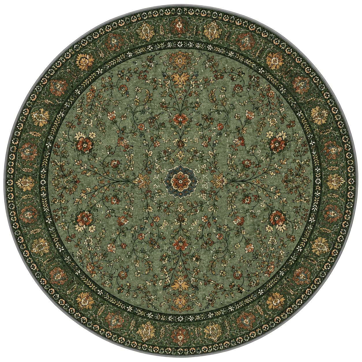 TEMU 1pc Dark Green Medallion Round Rug, Soft Washable 850g/mÂ² Velvet Floor Mat, Classic Ornamental Print For Living Room, Bedroom, Entryway, Office,