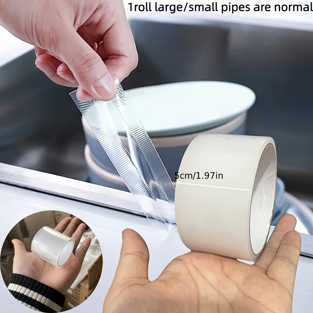 TEMU Large/small Paper Tubes 1pc Tape Kitchen And Bathroom Waterproof Tape, Flat For Sink And Bathtub Sealing, Self-adhesive Single-sided Nano Tape