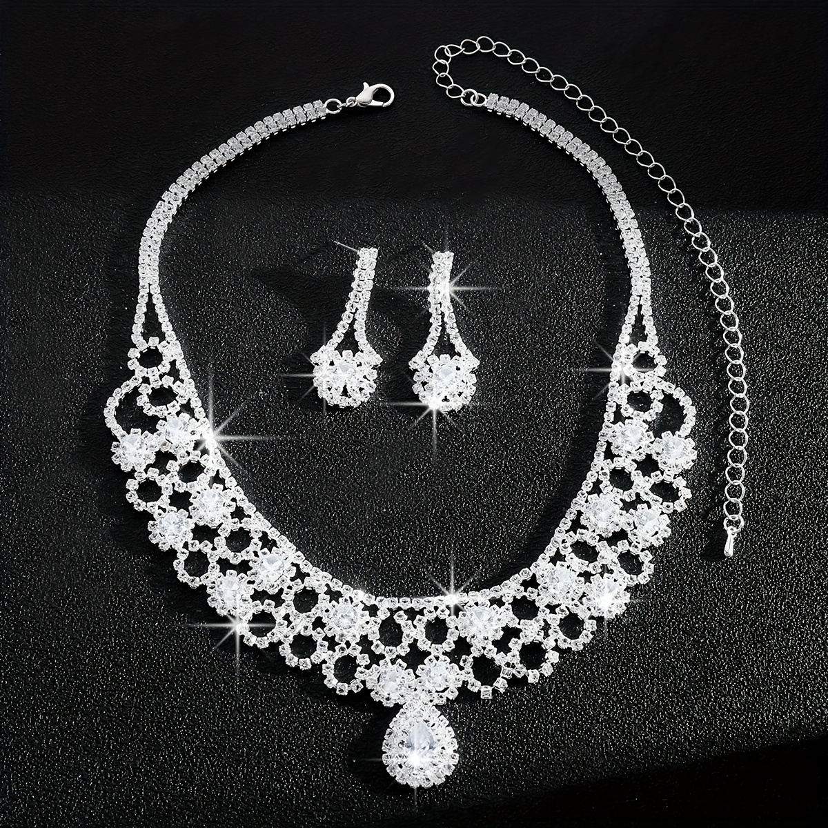 Double Layer Necklace & Earrings Set with Rhinestone Sunflowers