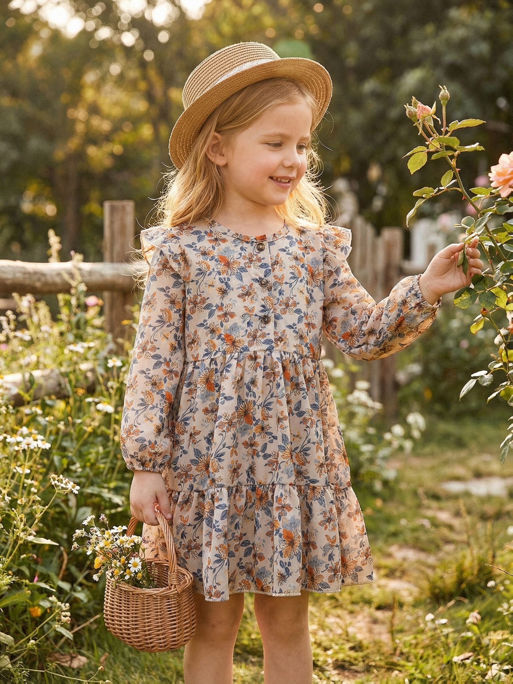 knee length dresses for ladies Maeva Long Sleeve Kids Dress  Pink