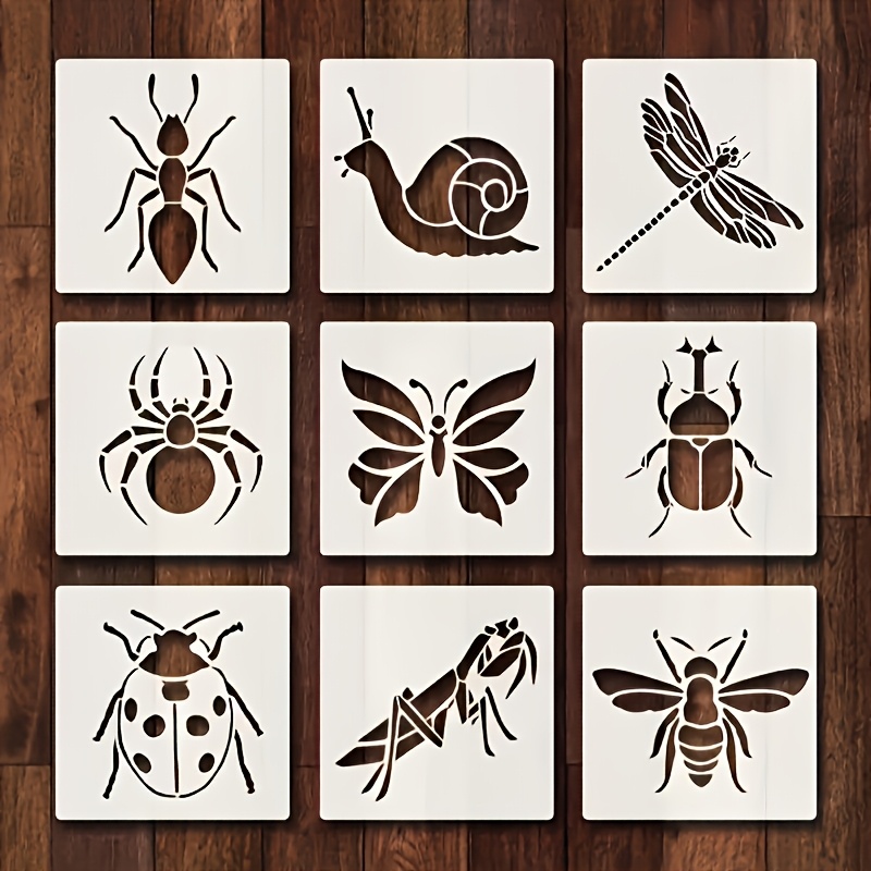 TEMU 9 Styles Of Reusable Insect Stencils For Crafts - Includes Templates For Ants, Ladybugs, , Flies, Grasshoppers, Dragonflies, And Beanflies,