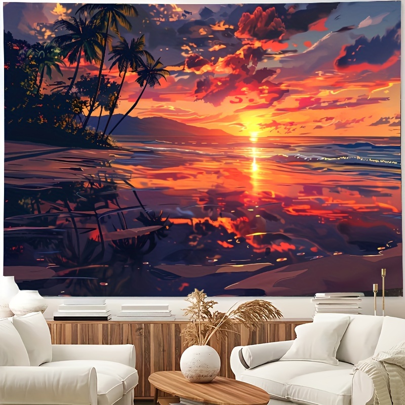 

Beach Sunset Scenery Tapestry - Perfect For Living Room, Bedroom, Or Office Decor | Includes Free Installation Kit