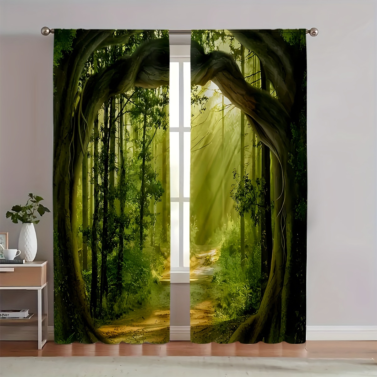 

2pcs/set Light Blocking Curtains, Printing Pattern, Uv Protection And Insulation Curtains, And Easy To Hang Bedroom And Living Room Decoration