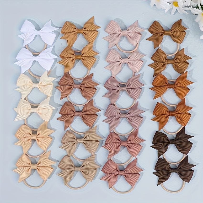 Image of 24pcs Multi Solid Color Bow Hair Bands Hair Ties For 2inch Bow Hair Rings Grosgrain Ribbon Bow Rubber Bands Easy Hair Additions For