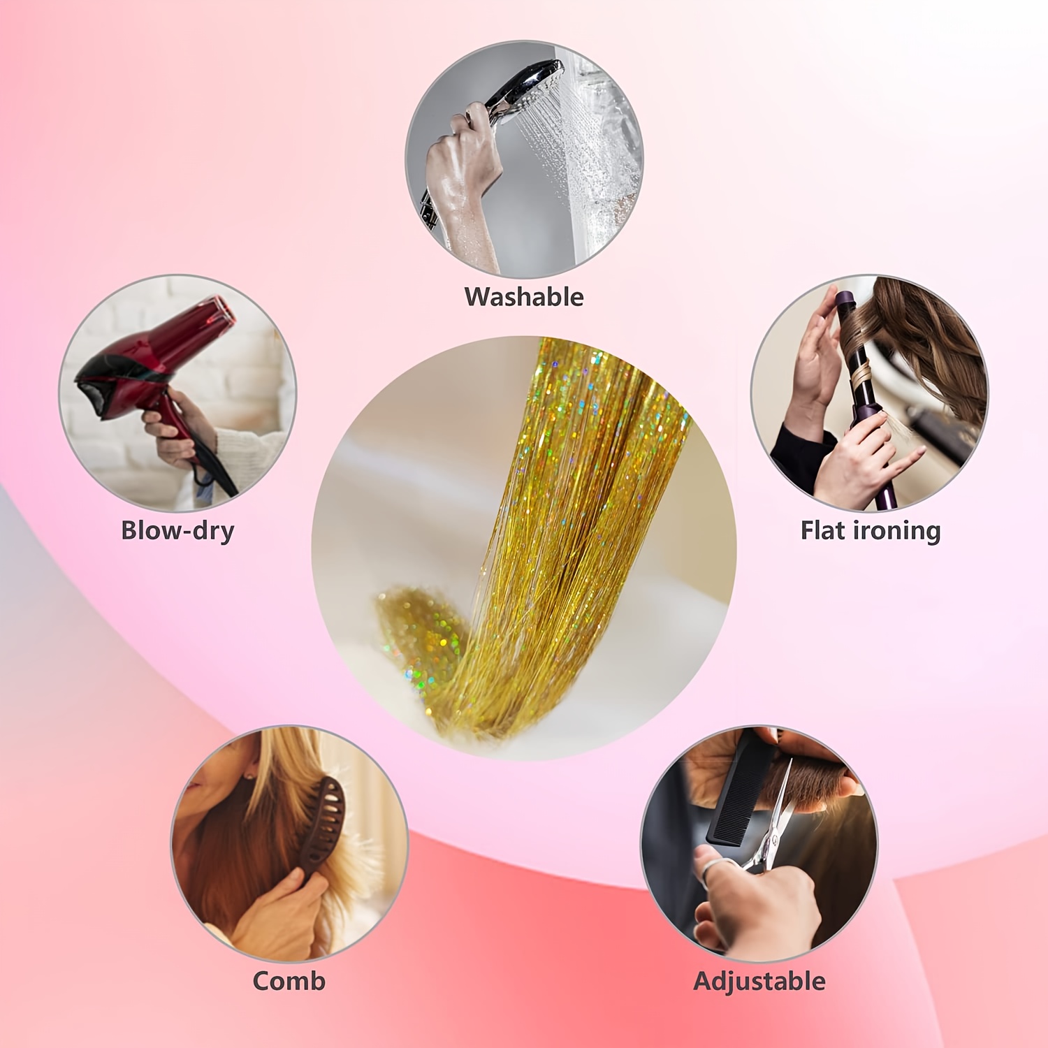 8pcs   glitter hair tinsel extensions - heat resistant, sparkling fairy hair accessories for women,   halloween & parties, party hair accessory | glittery hair extensions | heat resistant fiber, hair accessories Product details 6