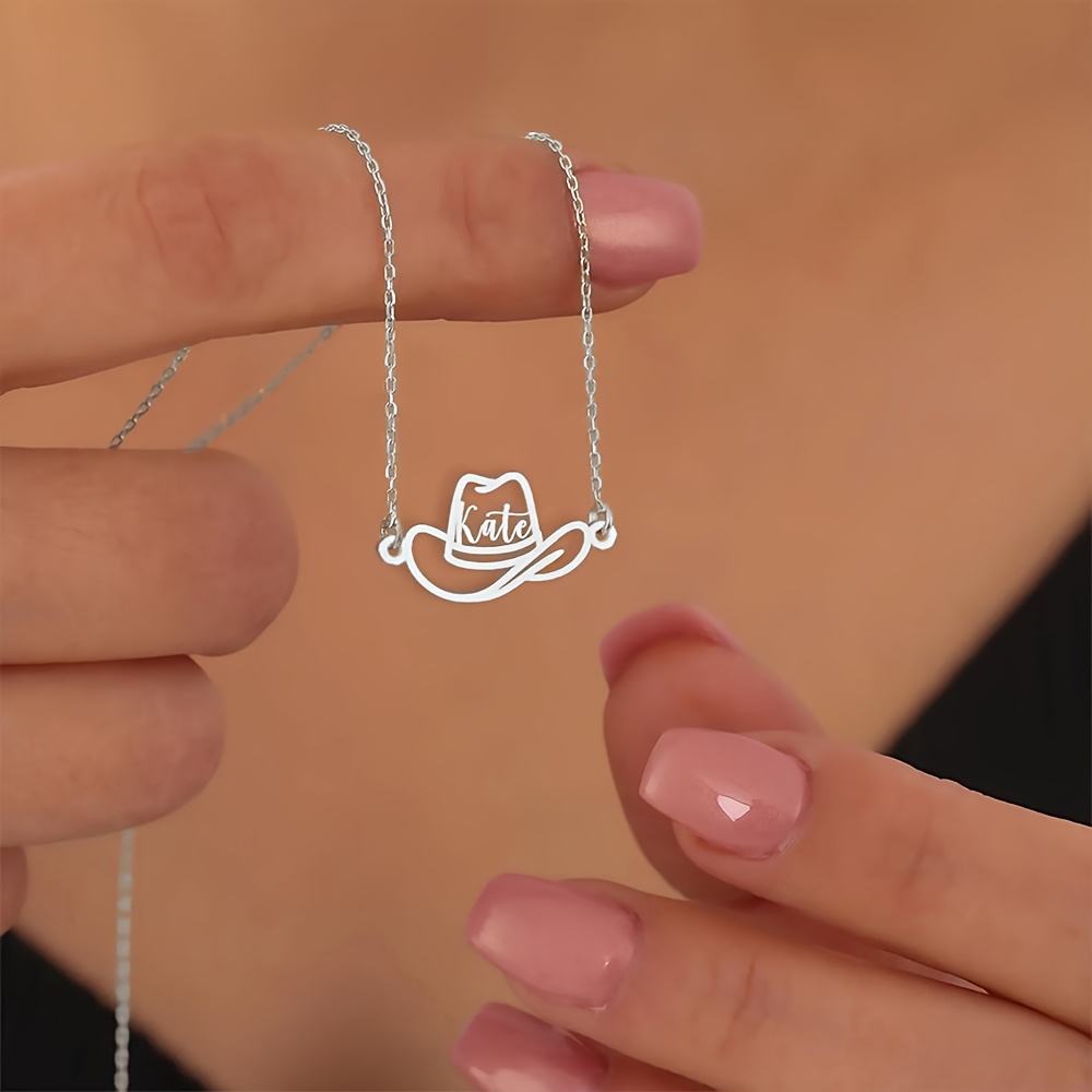 Custom Cowboy Hat Name Necklace in Stainless Steel
