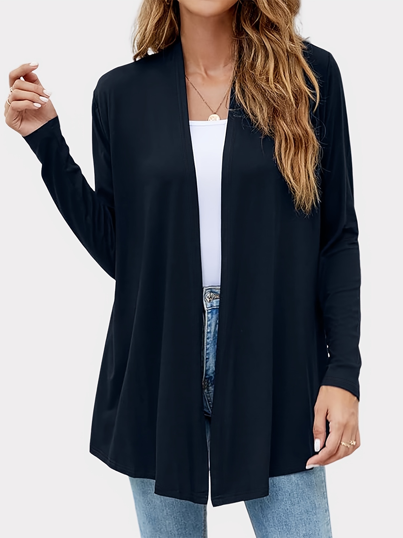 gilet long à manches longues ouvert devant cardigan élégant Temu