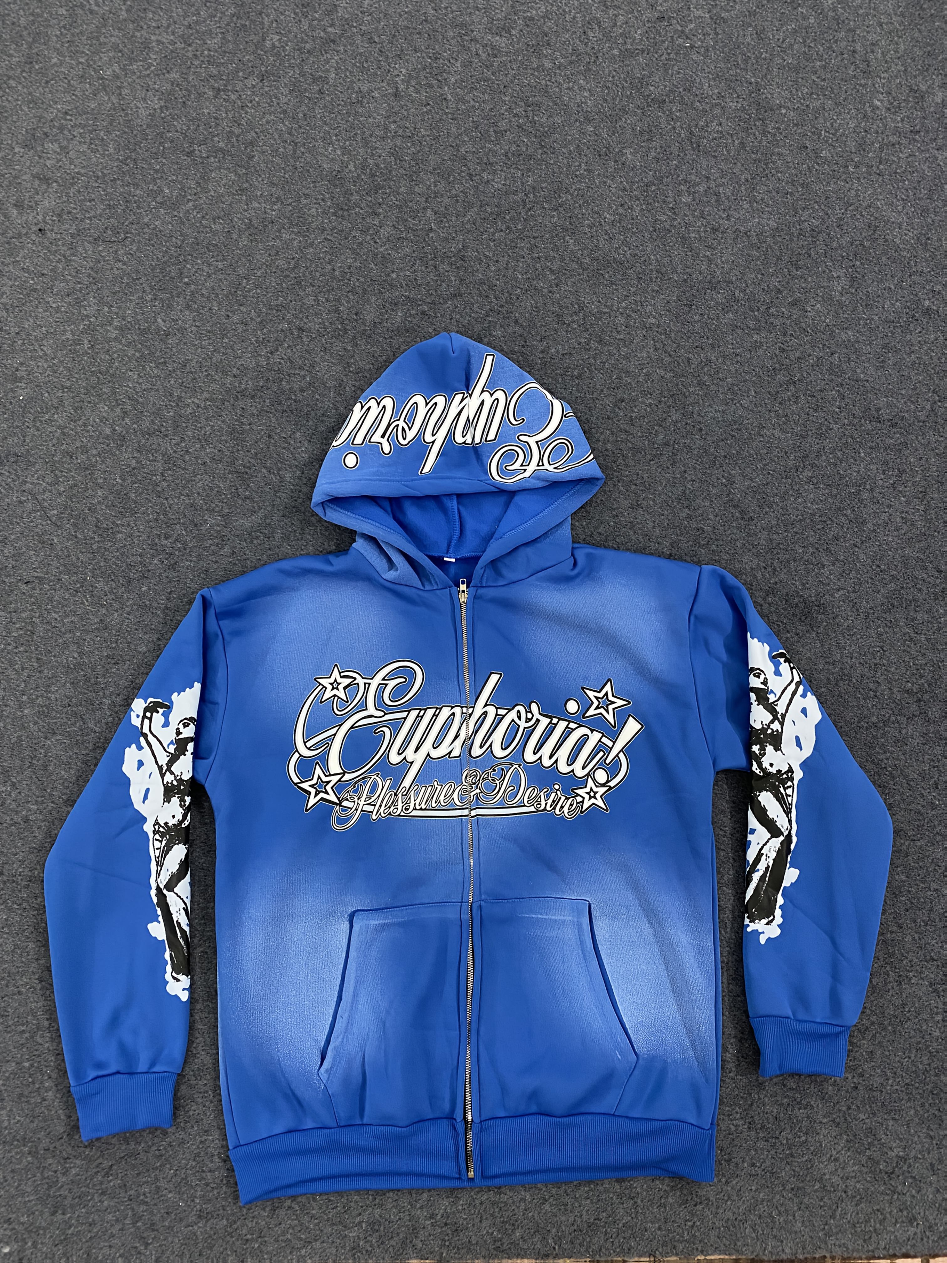 blue graphic hoodie sold on Temu United States