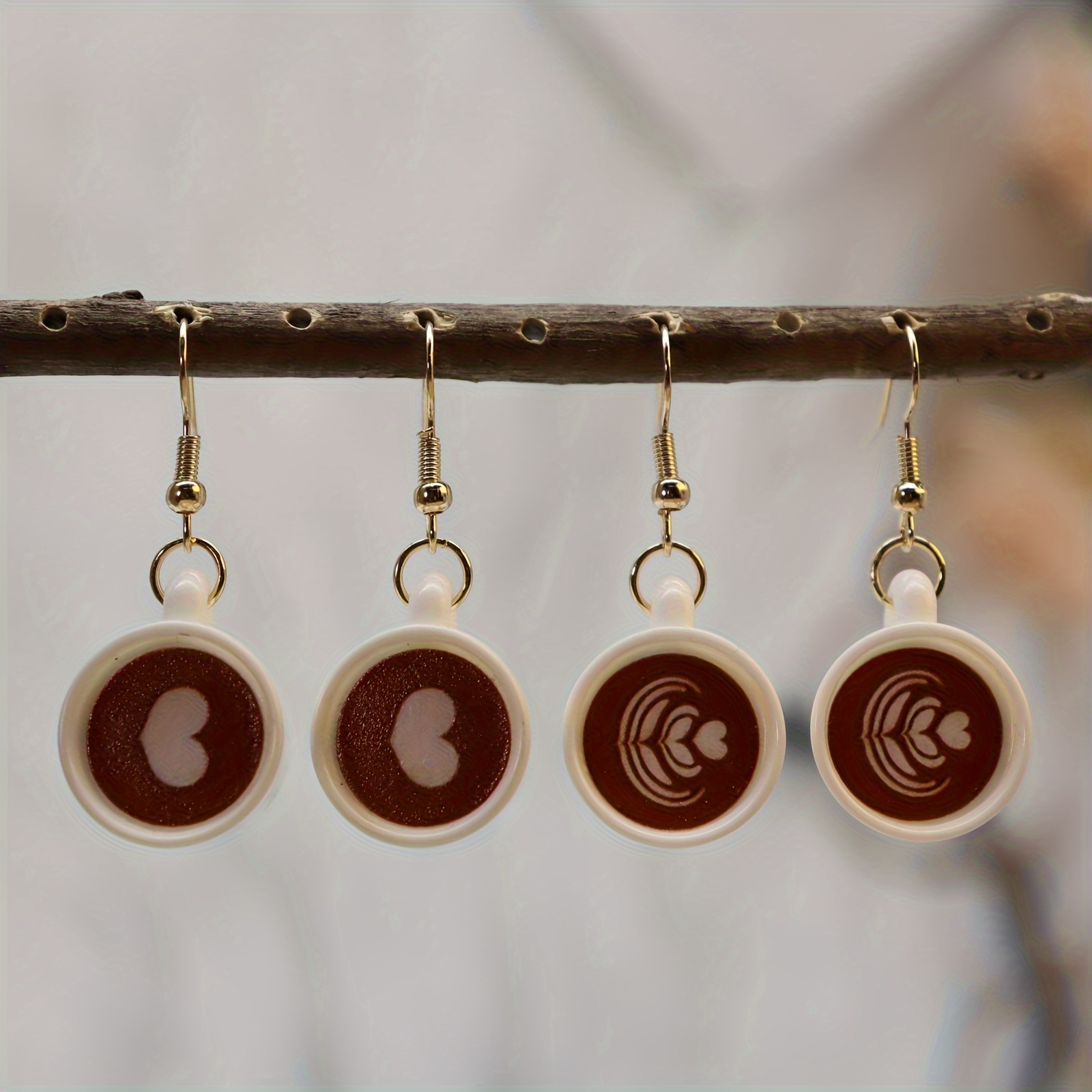 3D Heart Pattern Coffee Cup Dangle Earrings, Summer Style