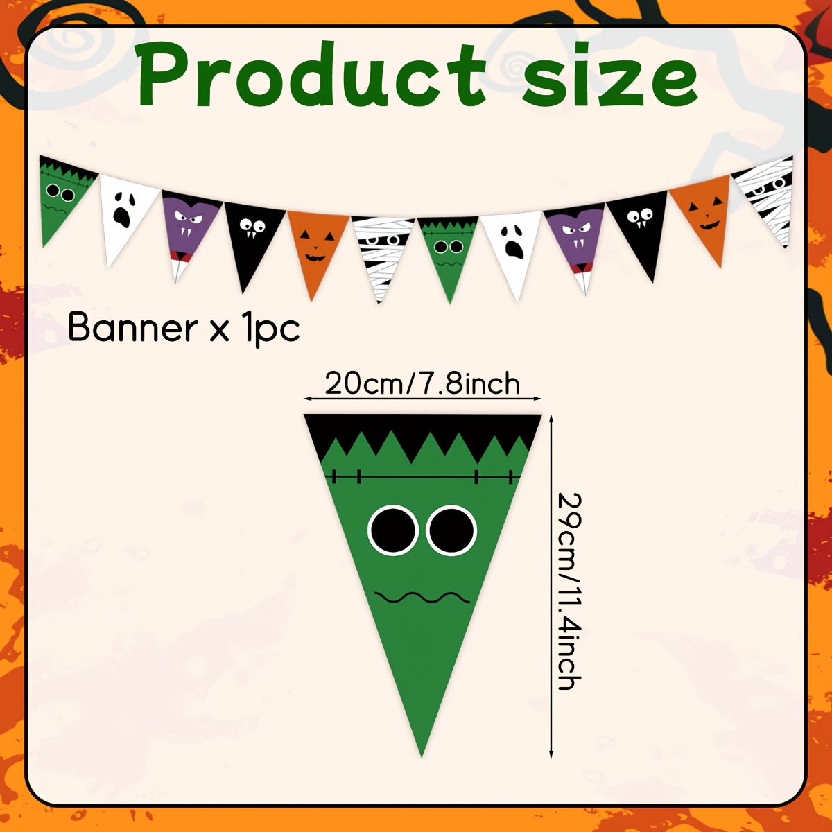 TEMU 1pc Halloween Themed Triangular Banner, Cartoon Monster Pumpkin Ghost Pattern Hanging Flag, Paper Material Colored Triangular Pennant, Indoor