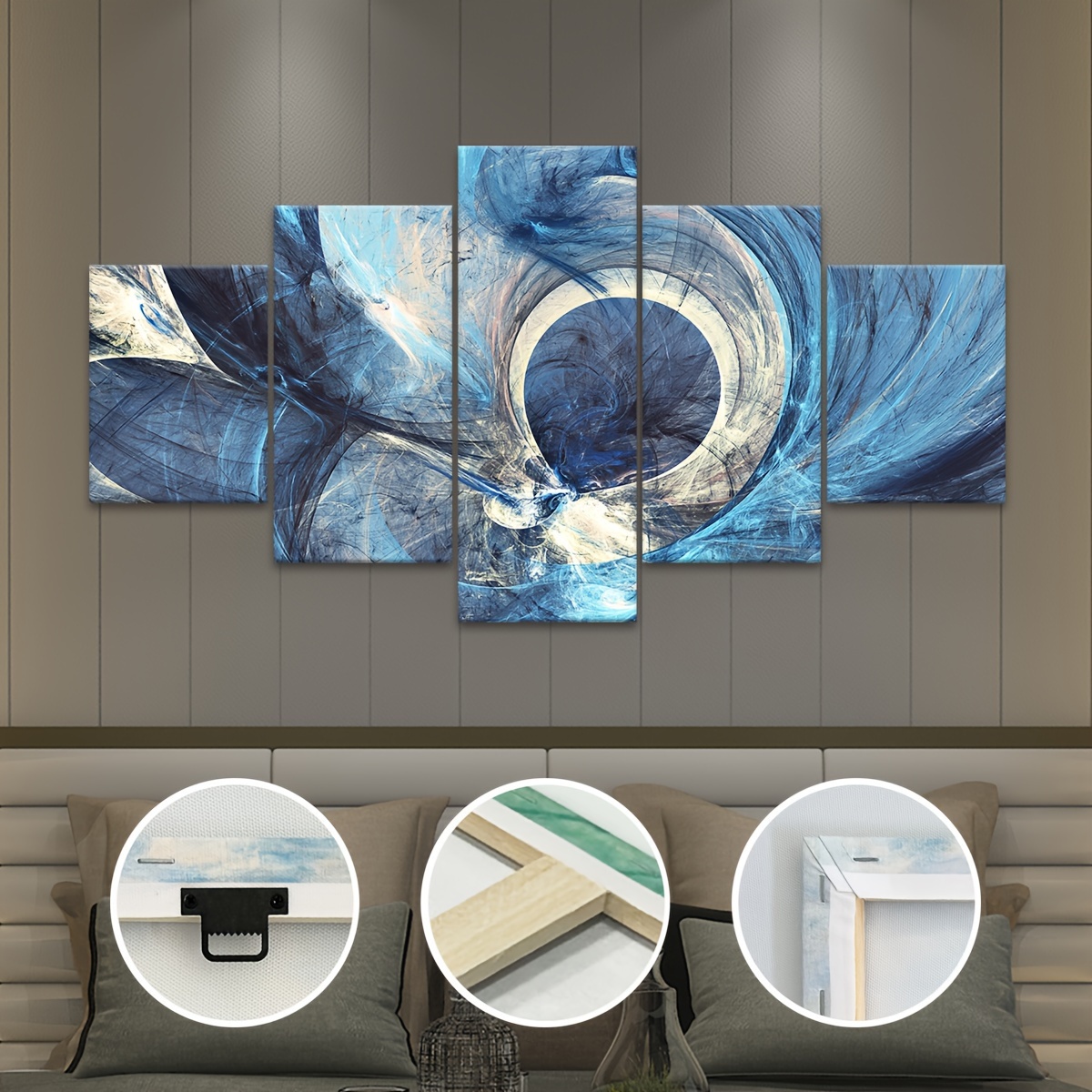 

5pcs Framed Canvas Poster, Blue Abstract Art Painting, Canvas Wall Art, Artwork Wall Painting For Gift, Bedroom, Office, Living Room, Cafe, Bar, Wall Decor, Home And Dormitory Decoration