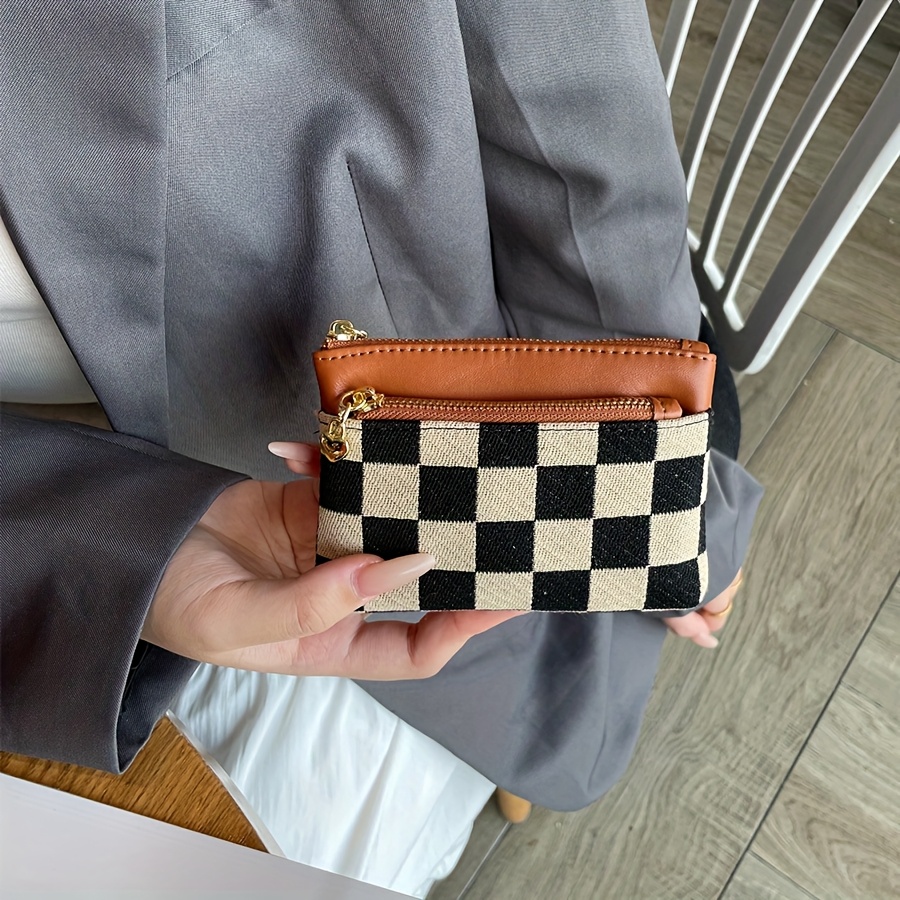 High-end Elegant Checkered 3-zipper Multifunctional Women's Short Wallet With Key Holder And Pouch Gifts For Women Wallet Mini Wallet Purse Wallet Money Compact