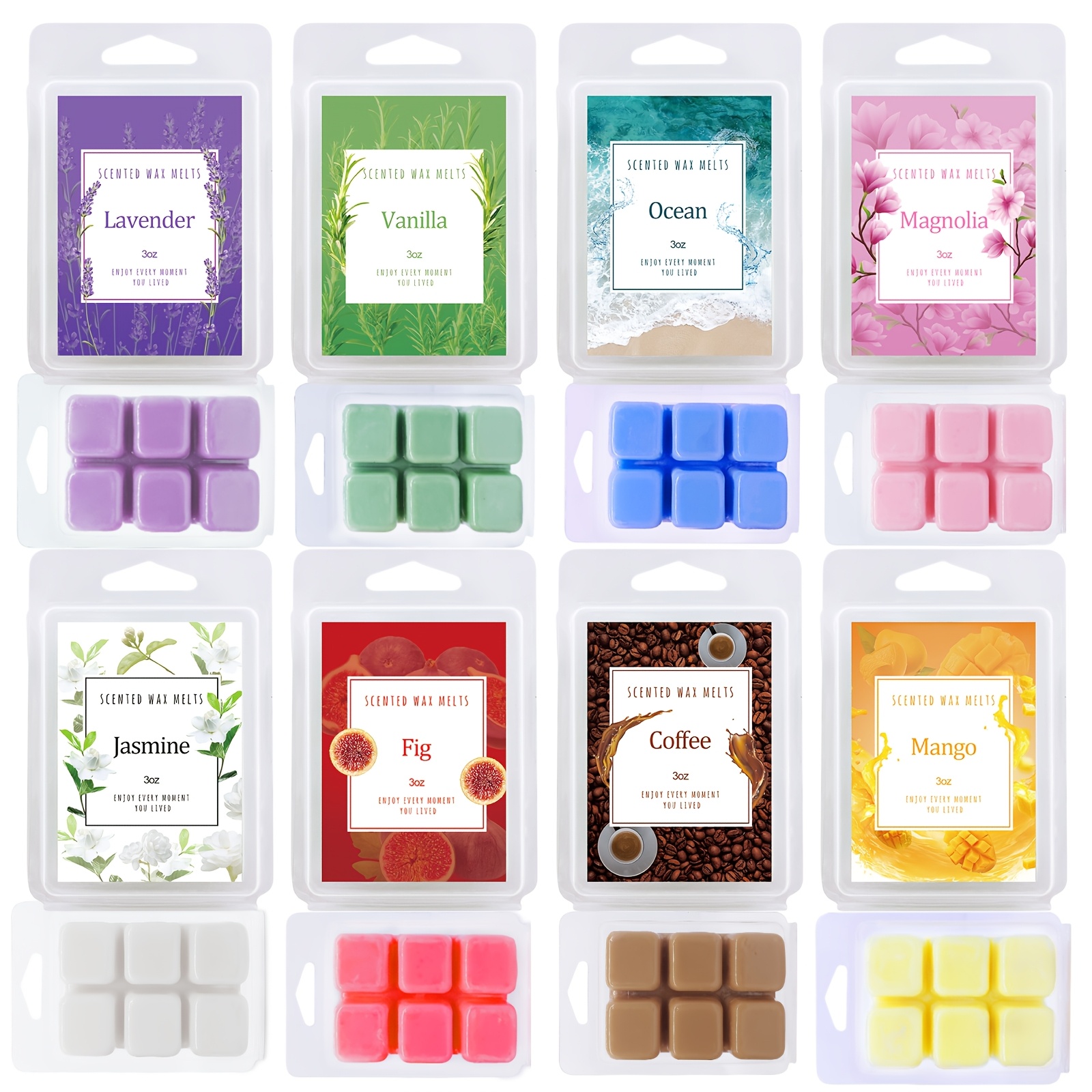 Image of Scented Wax Melts Wax Tarts Cubes For Home Fragrance, Relaxing, Coffee, Lavender, Fig, Vanilla, Jasmine, Magnolia, And Scent