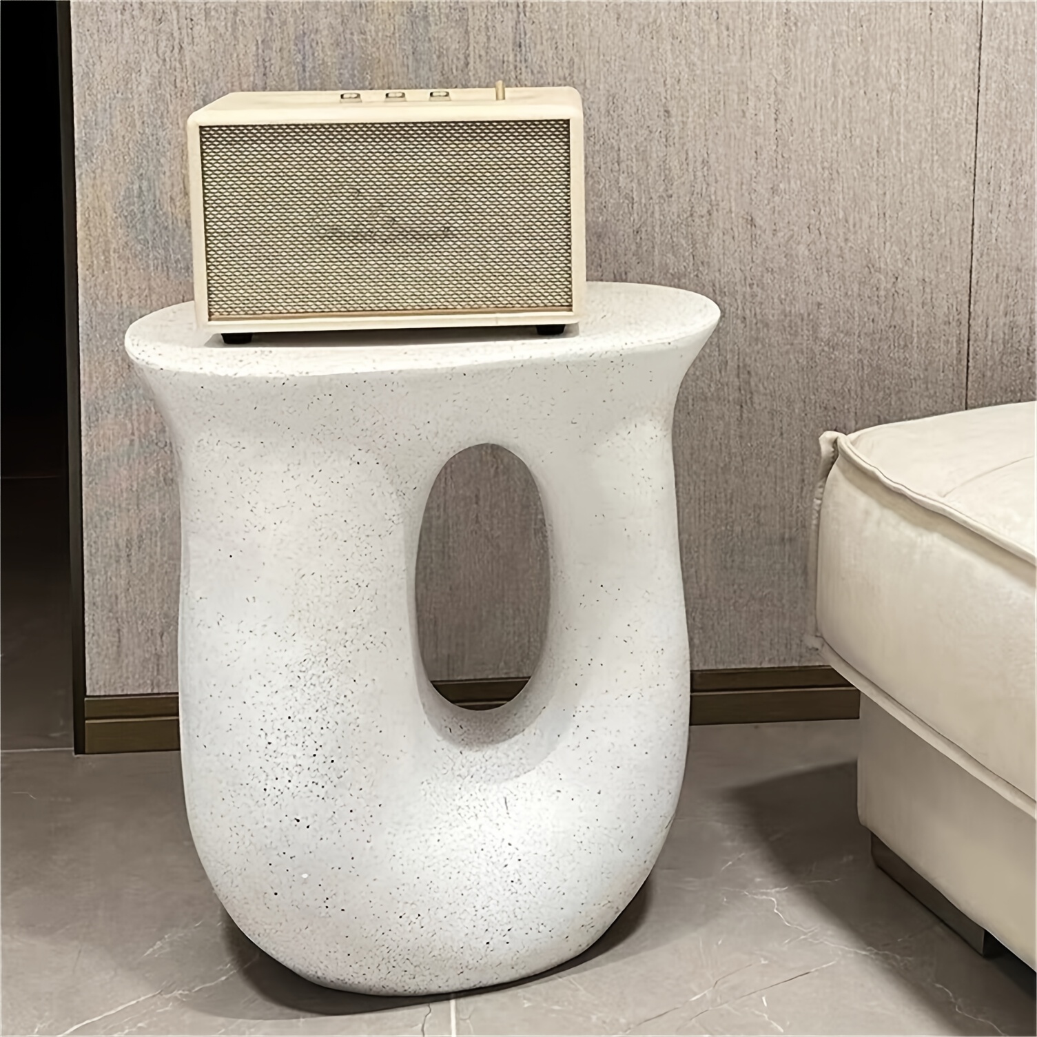 AESOME Modern Decorative Garden Stool Concrete Side Table Heavy Duty Patio Sturdy Faux Terrazzo Garden Stool Side Table Plant Table For Indoor Covered Outdoor, 17.7