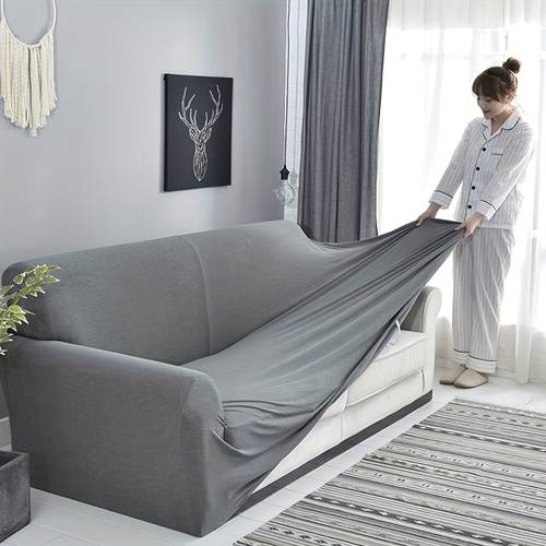 1pc machine washable solid elastic sofa cover with anti slip foam and elastic sofa furniture protector suitable for living room bedroom home decor